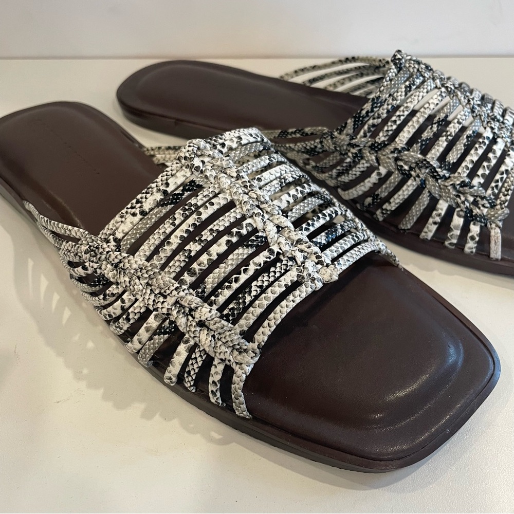 Gabrielle Union Cage Slide Sandal Chocolate Bayou Womens 9 Snakeskin Strappy